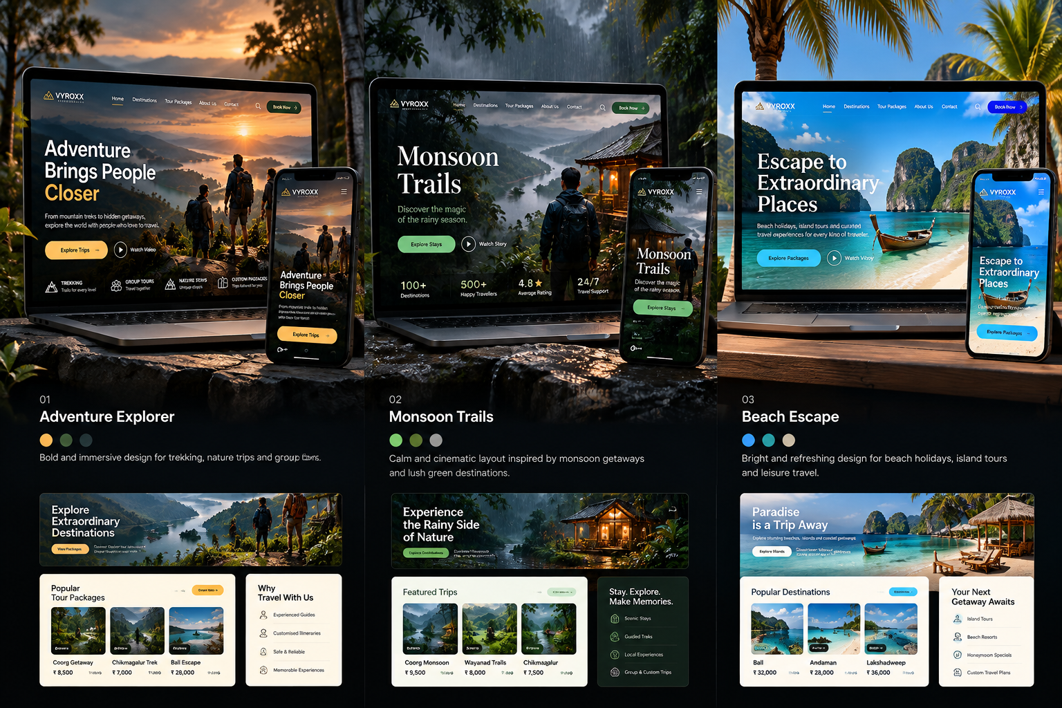 Three travel website design concepts